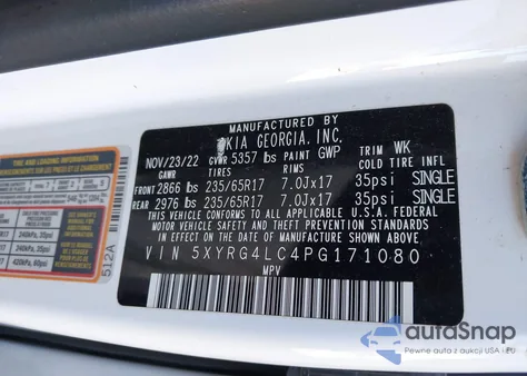 2023 Kia Sorento Lx из США, поврежденный, VIN 5XYRG4LC4PG171080